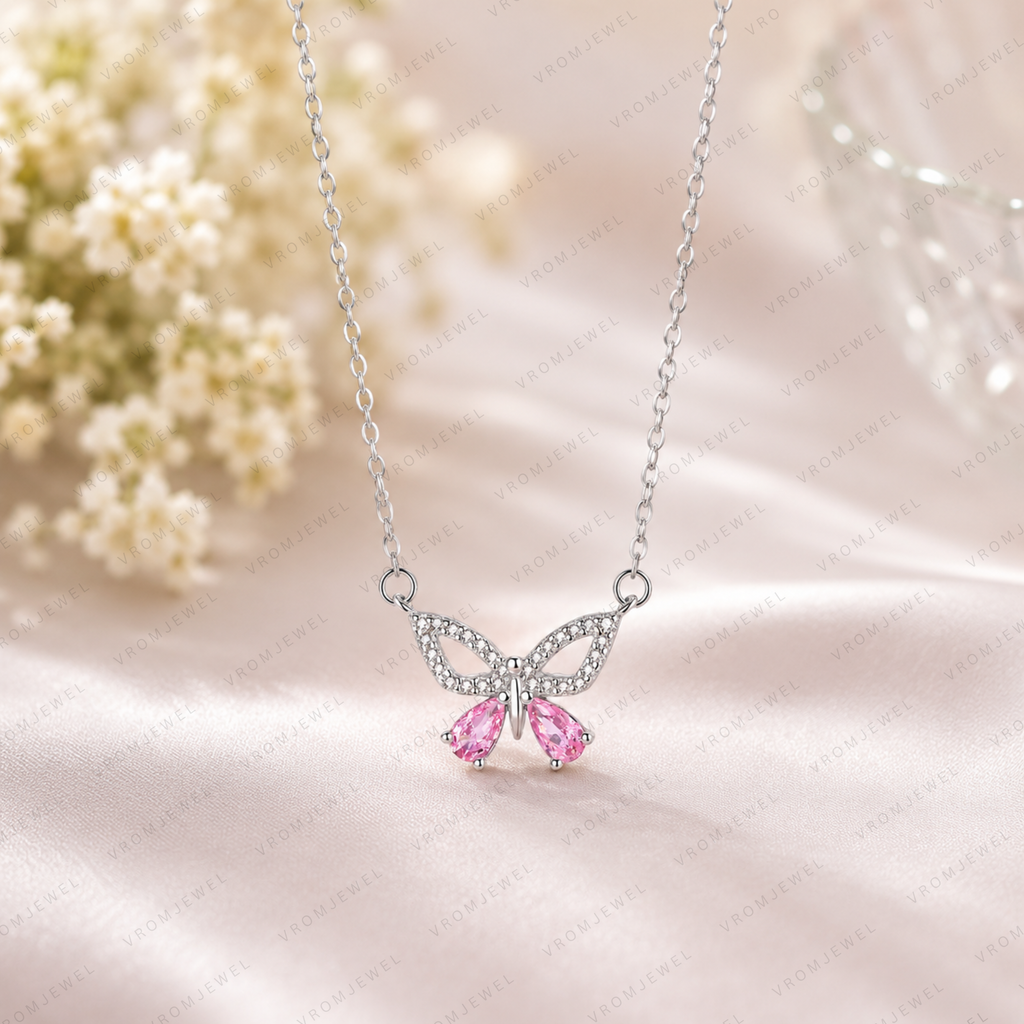 Butterfly Lab Grown Diamond Necklace, Hollow Butterfly Pendant, Solid Gold Butterfly Necklace, Nature Inspired Necklace, Minimalist Necklace