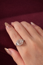 Pink Radiant Diamond Engagement Ring, Three Stone Diamond Ring with Trillion Side Stones, Unique Pink Diamond Ring, Luxury Engagement Ring