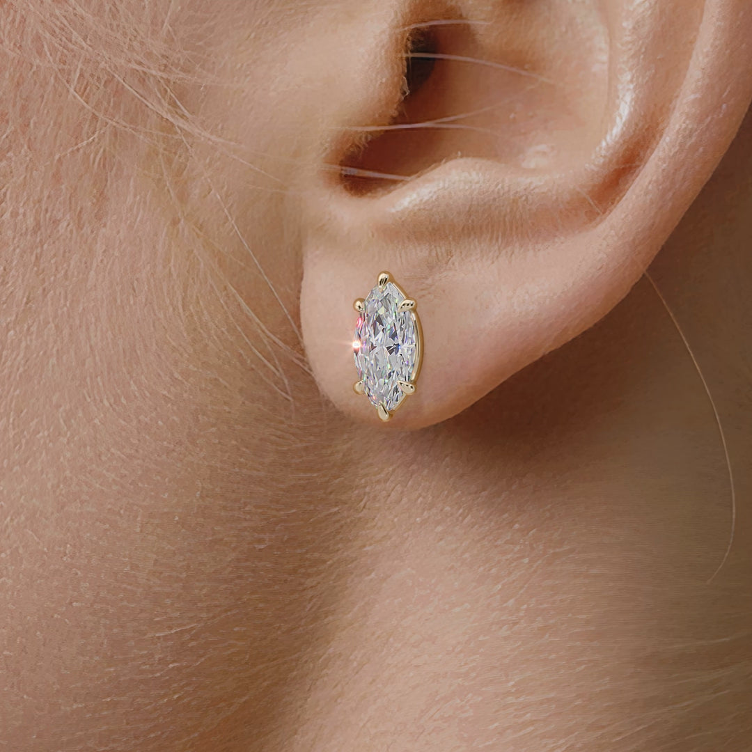 Marquise Lab Grown Diamond Stud Earrings in Solid 14K Gold for Women