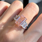 Art Deco Pink Emerald Cut Ring with Baguette Side Stones | Lab Grown Diamond | 14K Yellow Gold