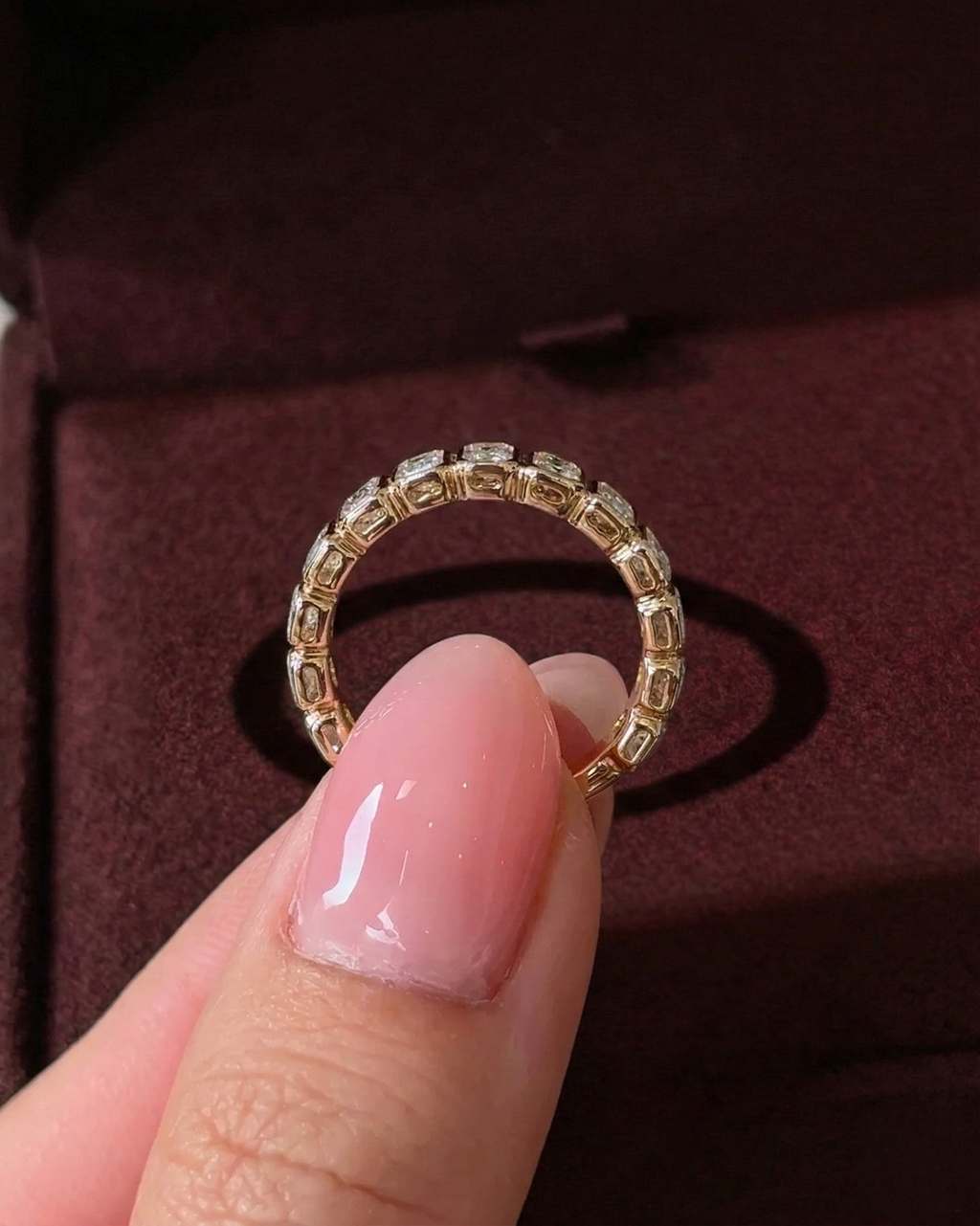 Radiant Diamond Half Eternity Band, Bezel Set Radiant Cut Diamond Wedding Band, Radiant Diamond Anniversary Ring, Stackable Diamond Band.