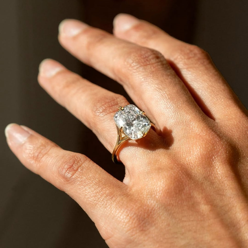 Modern Cushion Solitaire Engagement Ring | Lab Grown Diamond | 14K Yellow Gold