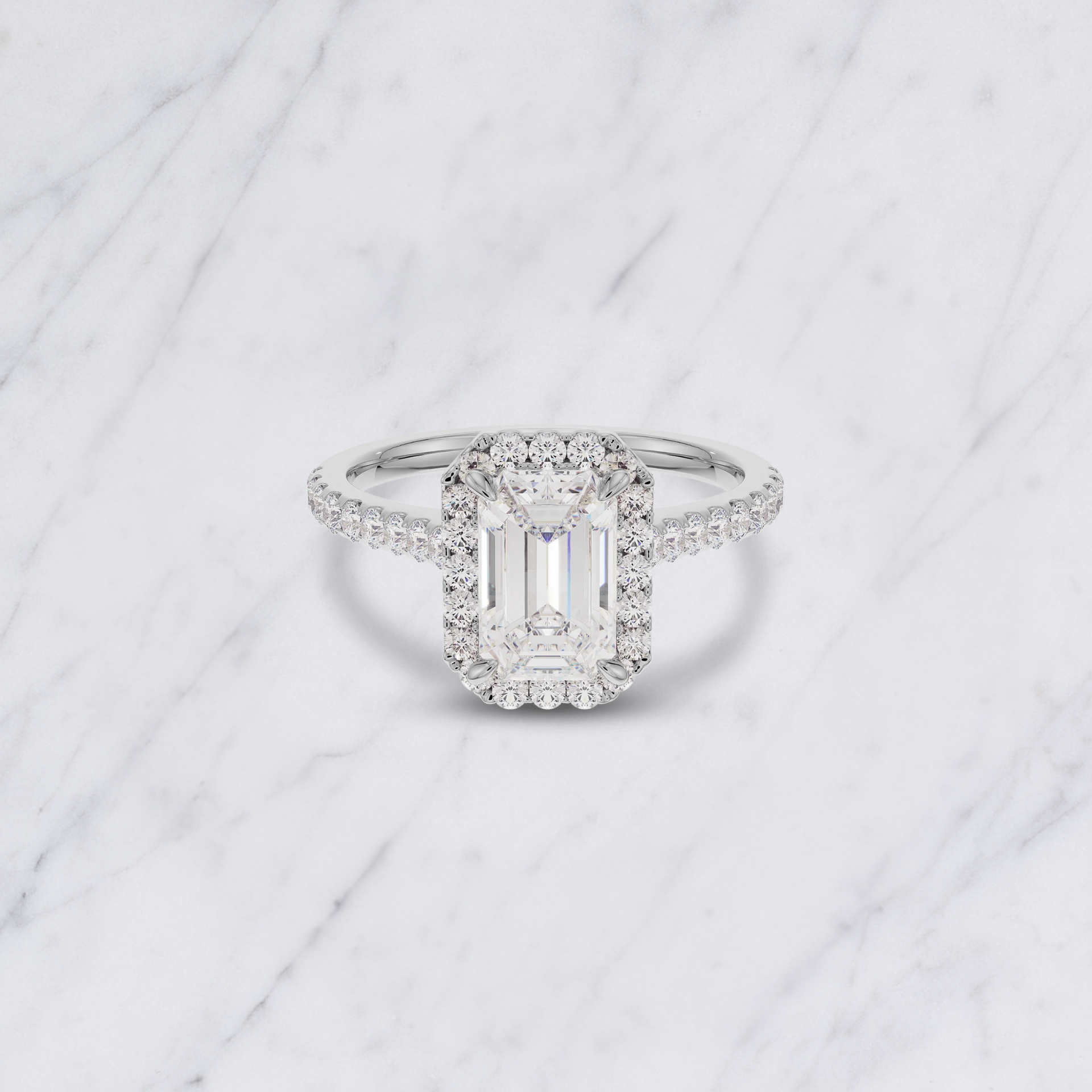 Emerald Cut Lab Grown Diamond Halo Bridal Engagement Ring in 14K/18K Gold