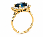 London Blue Topaz Halo Ring | 3.5 CT Oval Gemstone | Lab Grown Diamond Halo | Vintage Style Engagement Ring | 14K Gold