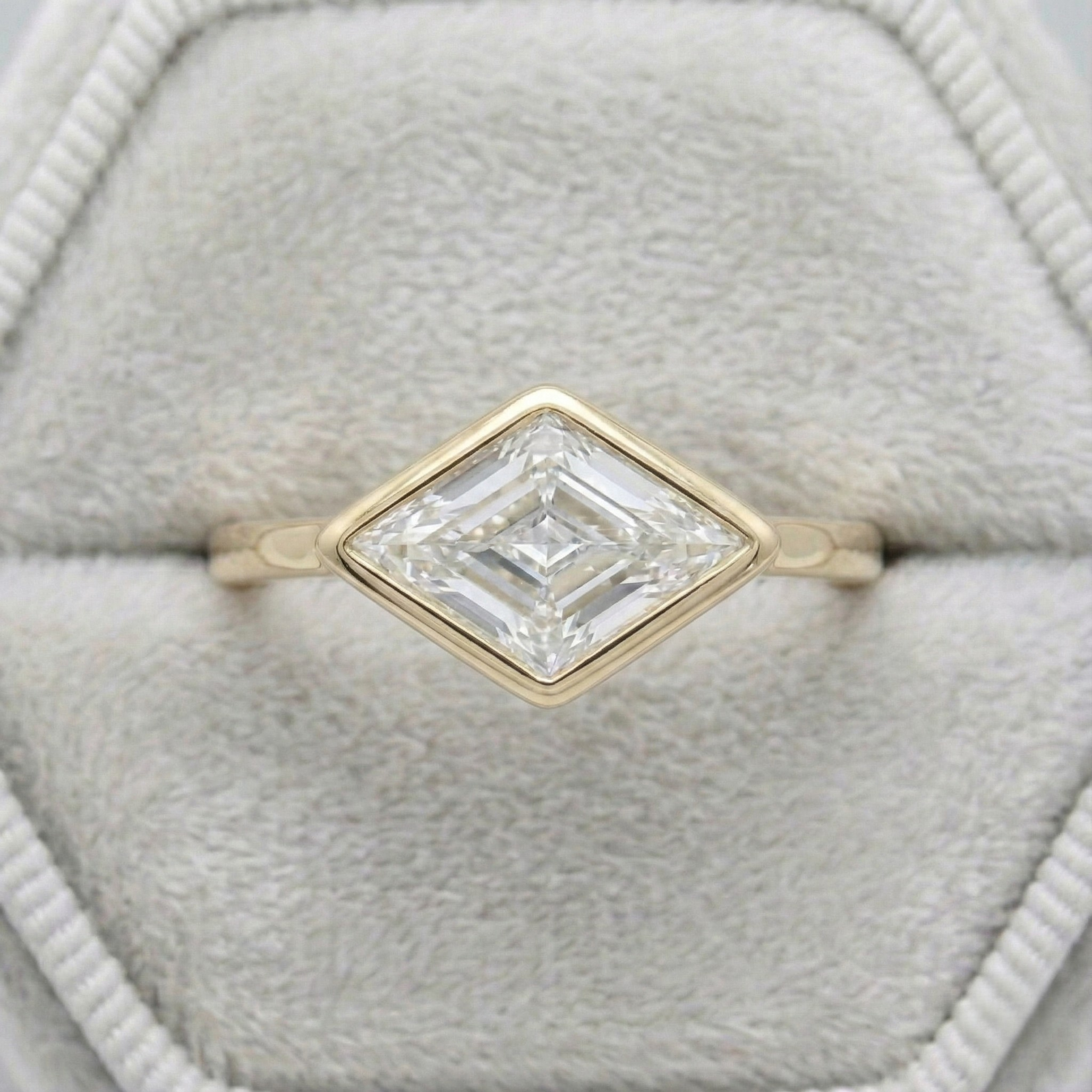 East West Lozenge Cut Bezel Set Solitaire Ring | Lab Grown Diamond | 14K Yellow Gold