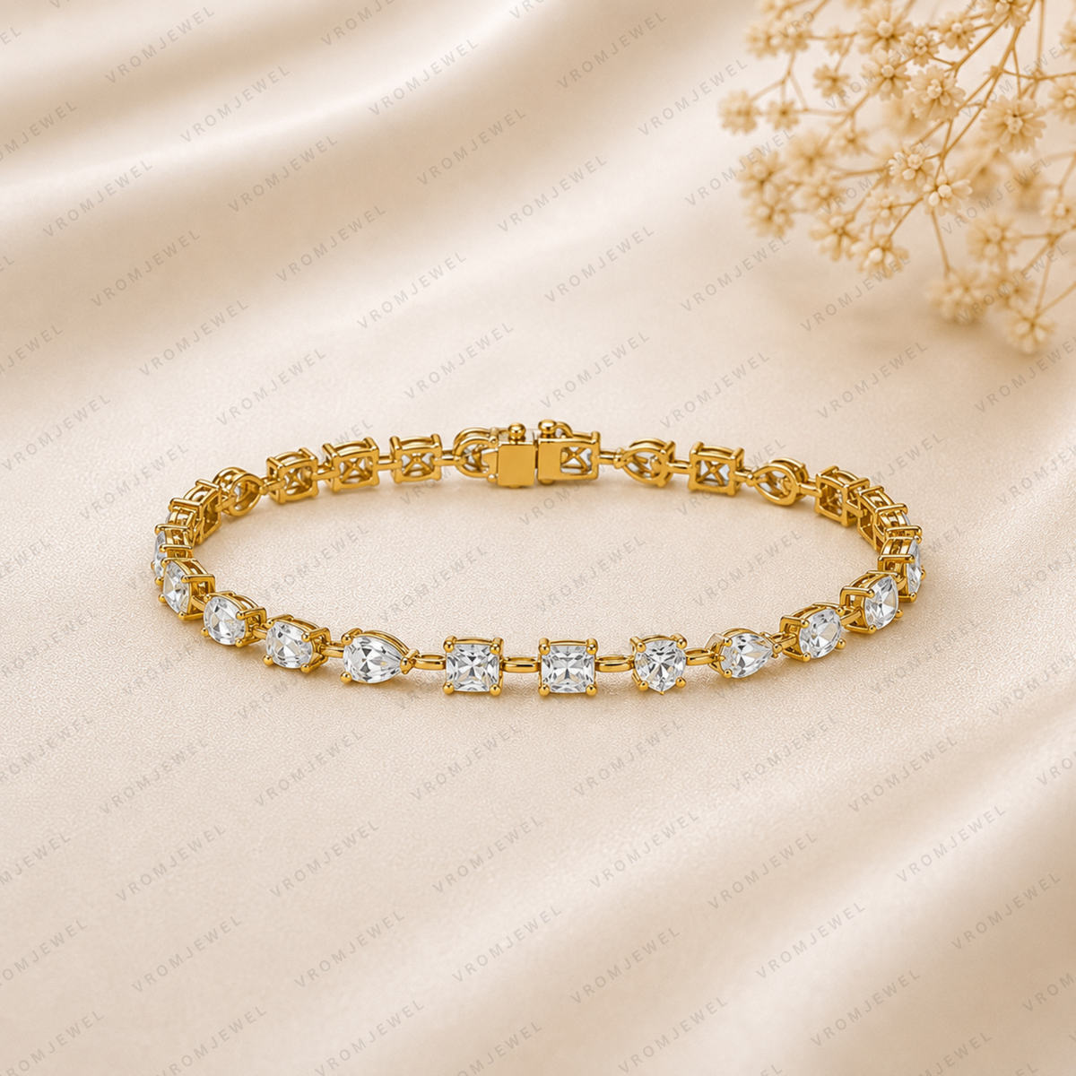 Multi Shape Diamond Tennis Bracelet | Lab Grown | 14K Yellow Gold Anniversary Gift