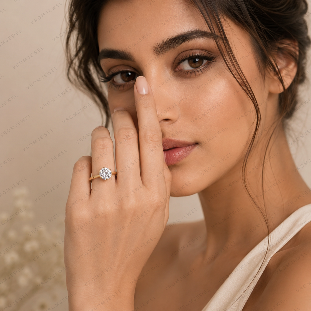 Elegant Round Lab Grown Diamond Engagement Solitaire Ring in Solid 14K Gold