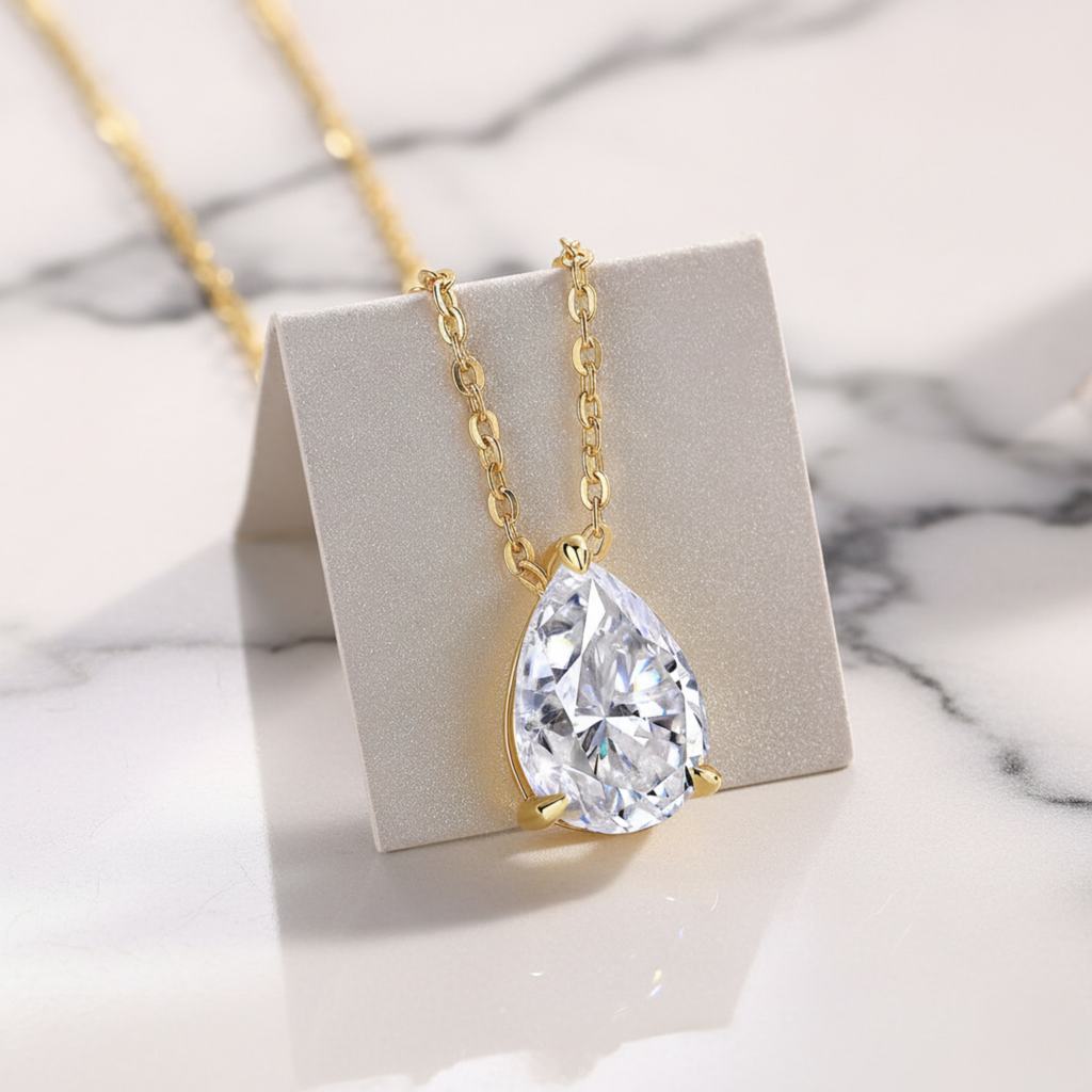 Dainty Pear Pendant Necklace | Lab Grown Diamond | 14K Yellow Gold Modern Style