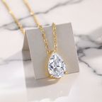 Dainty Pear Pendant Necklace | Lab Grown Diamond | 14K Yellow Gold Modern Style