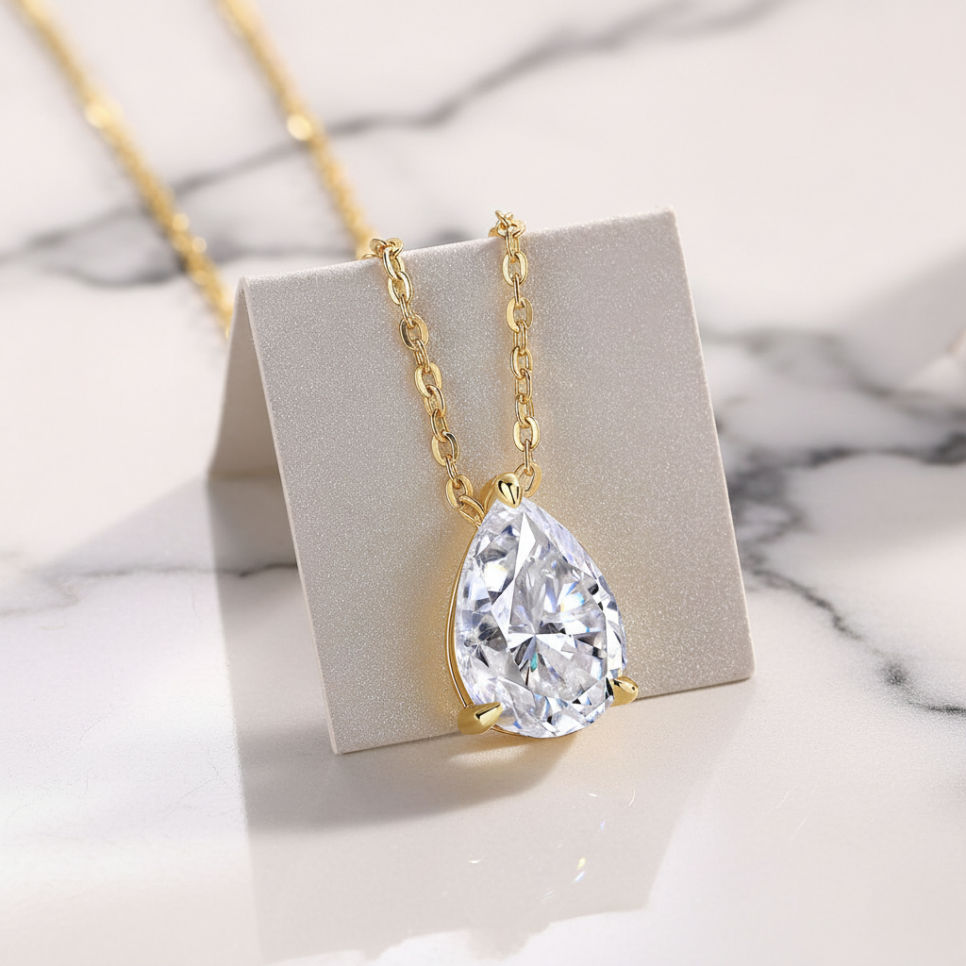 Dainty Pear Pendant Necklace | Lab Grown Diamond | 14K Yellow Gold Modern Style