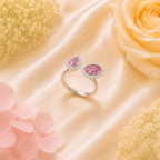 Pink Pear & Oval Lab Grown Diamond Ring, 3 Carat Pink Diamond Ring, Open Bypass Ring, Two Stone Engagement Ring, Halo Diamond Ring, 10K 14K
