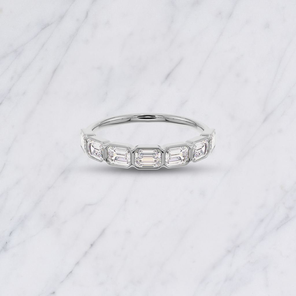 Emerald Cut Lab Grown Diamond East West Bezel Set Wedding Band in Solid 14K Gold