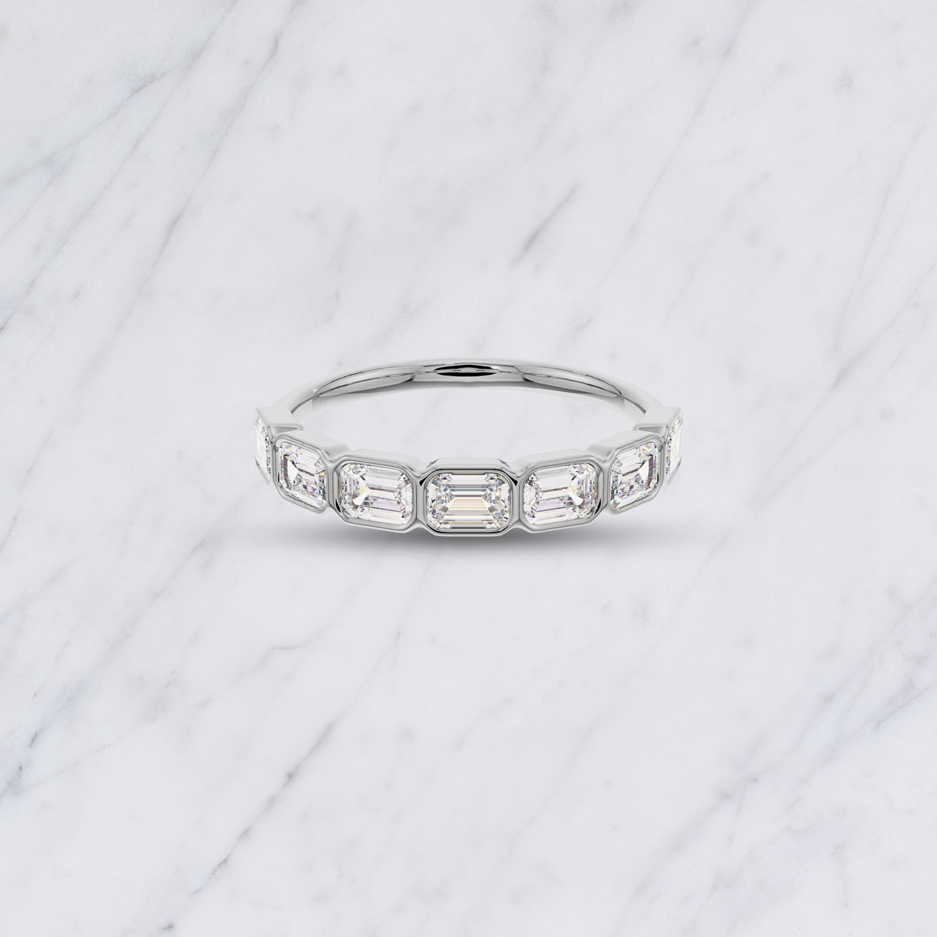 Emerald Cut Lab Grown Diamond East West Bezel Set Wedding Band in Solid 14K Gold