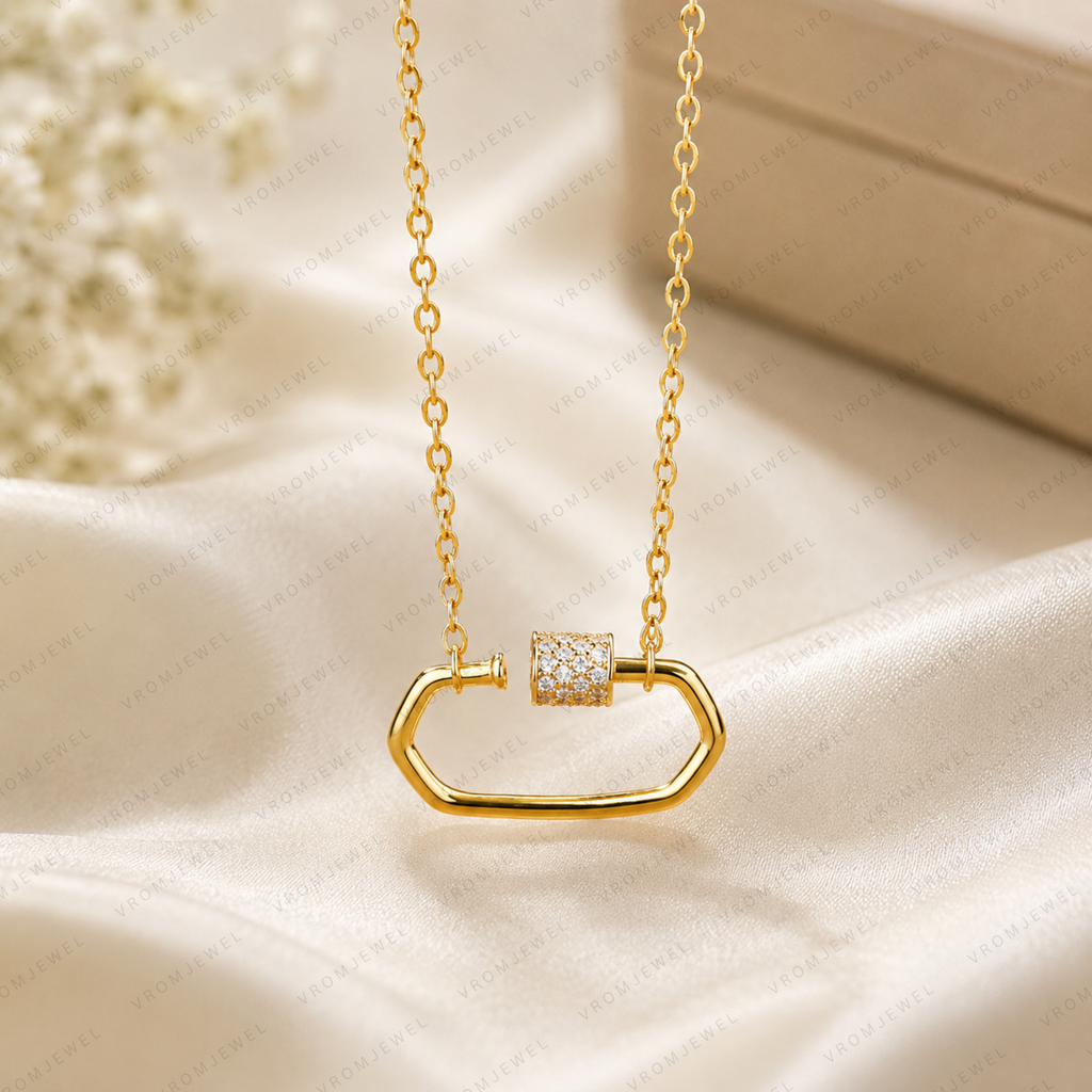 Double Layer Hollow Necklace, Geometric Link Diamond Necklace, Lab Grown Diamond Necklace, Solid Gold Minimalist Necklace, Modern Necklace,