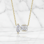 Duo Pendant Necklace Marquise and Emerald | Lab Grown Diamond | 14K Yellow Gold Modern Style