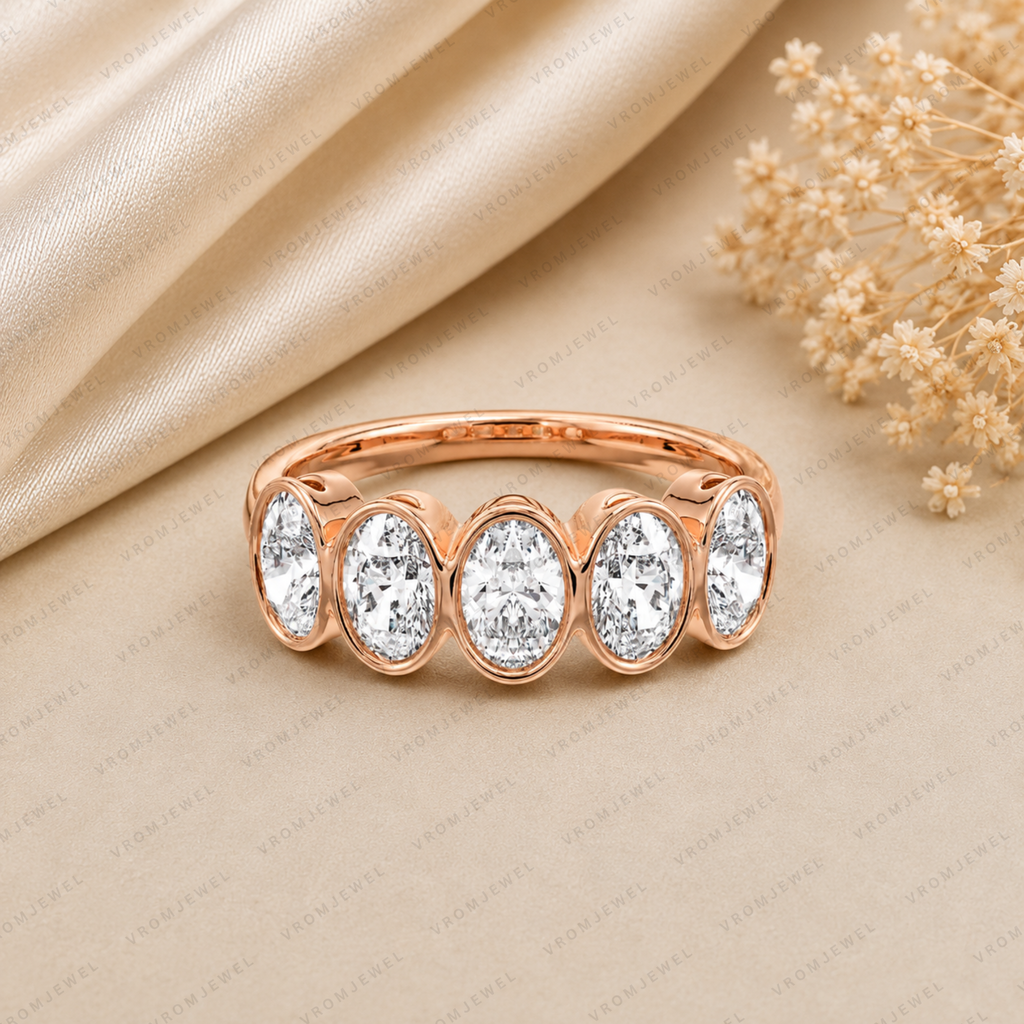 Oval Lab Grown Diamond 5-Stone Bezel Set Wedding Band