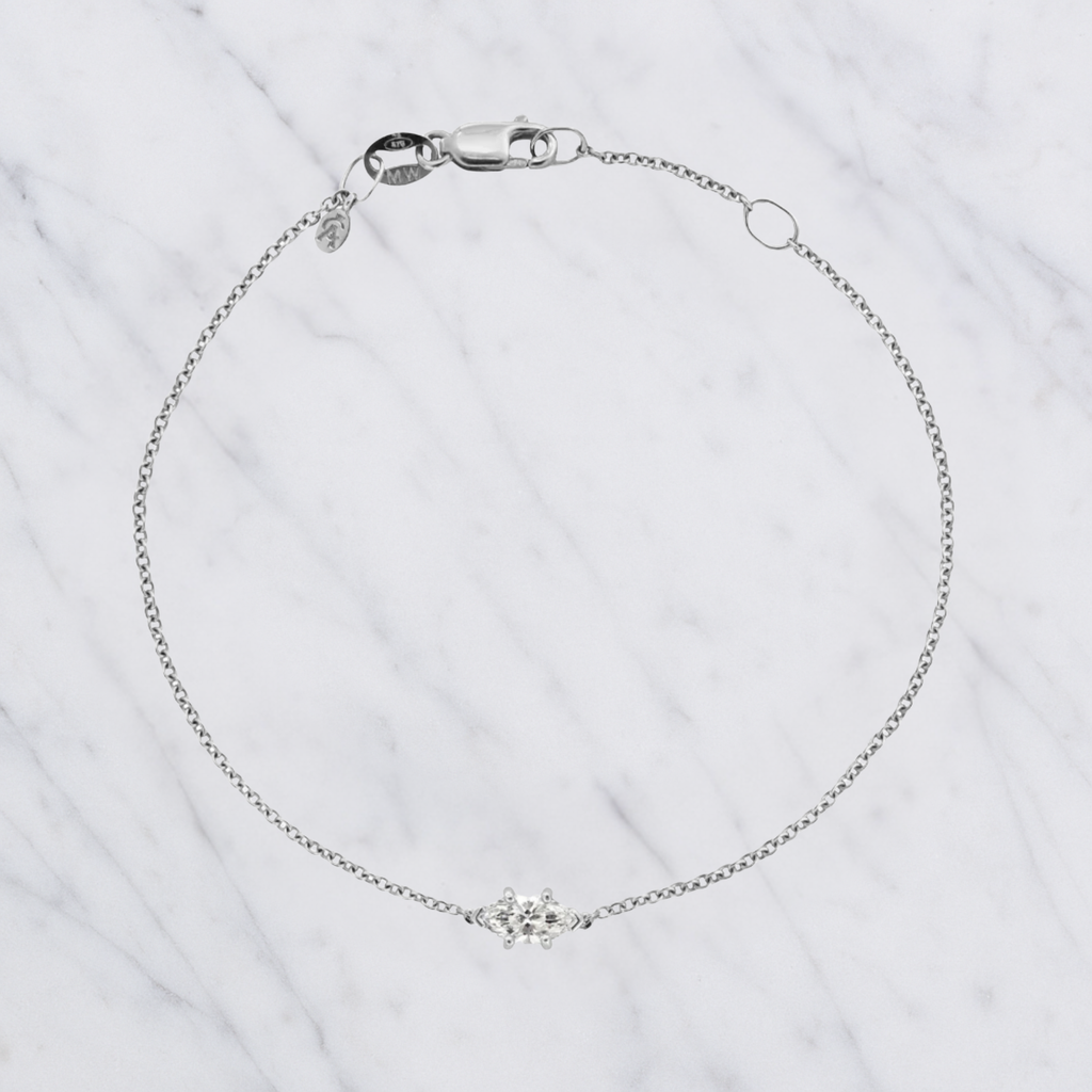 Handmade Marquise Cut Lab Grown Diamond Solitaire Bracelet in 14K Gold