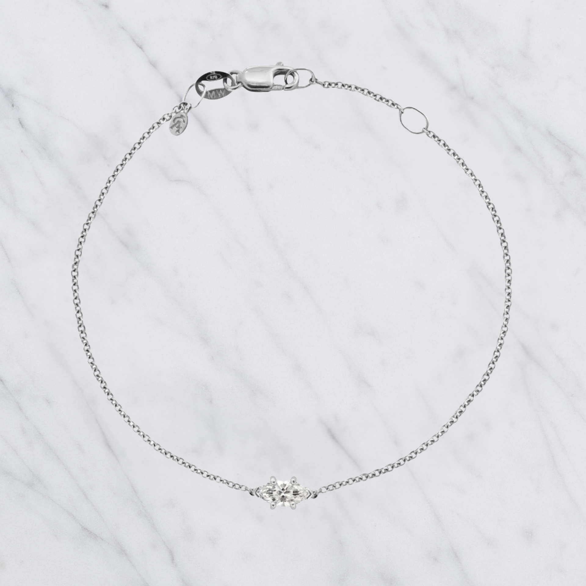 Handmade Marquise Cut Lab Grown Diamond Solitaire Bracelet in 14K Gold