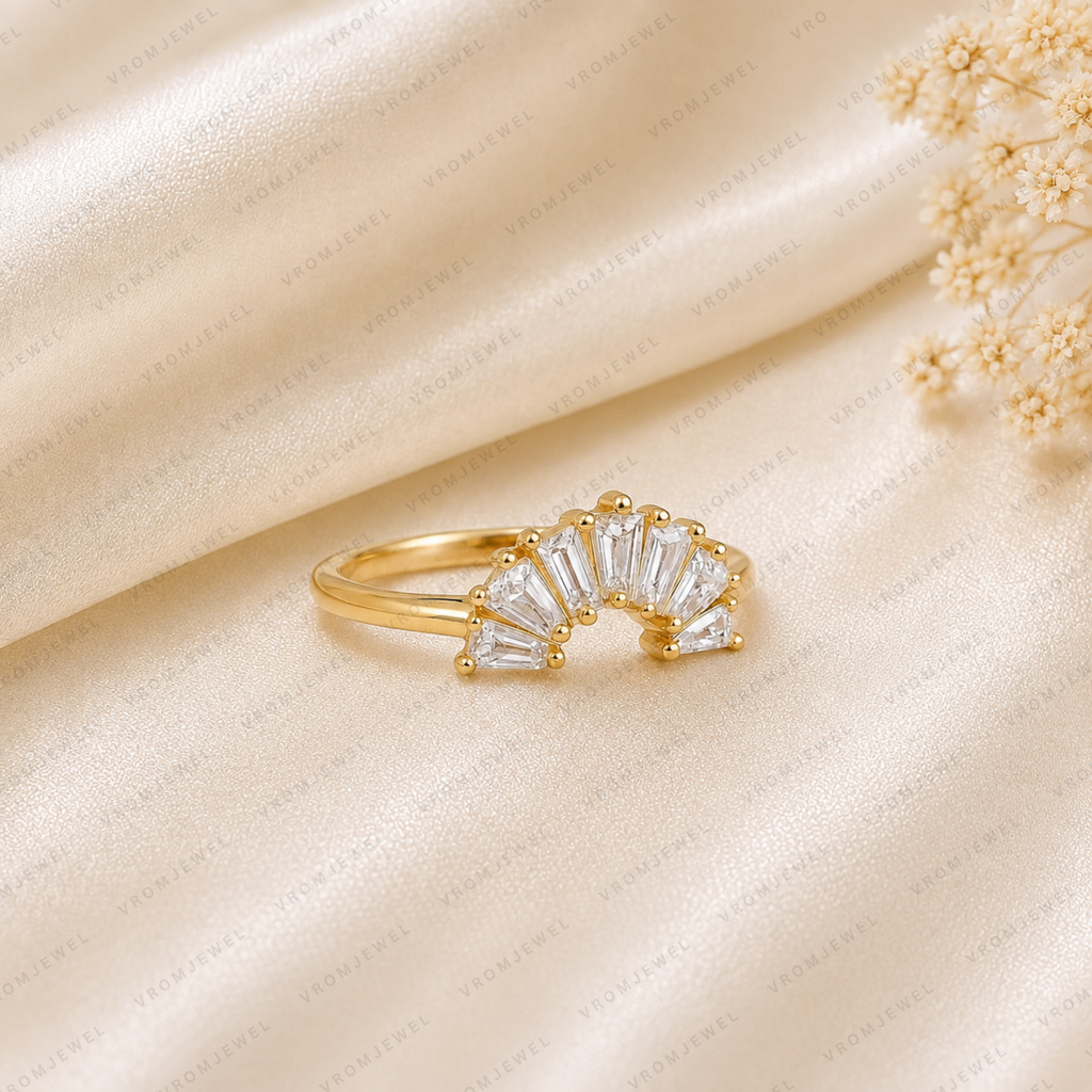 Curved Wedding Band | Lab Grown Diamond | Marquise, Pear & Baguette Stones
