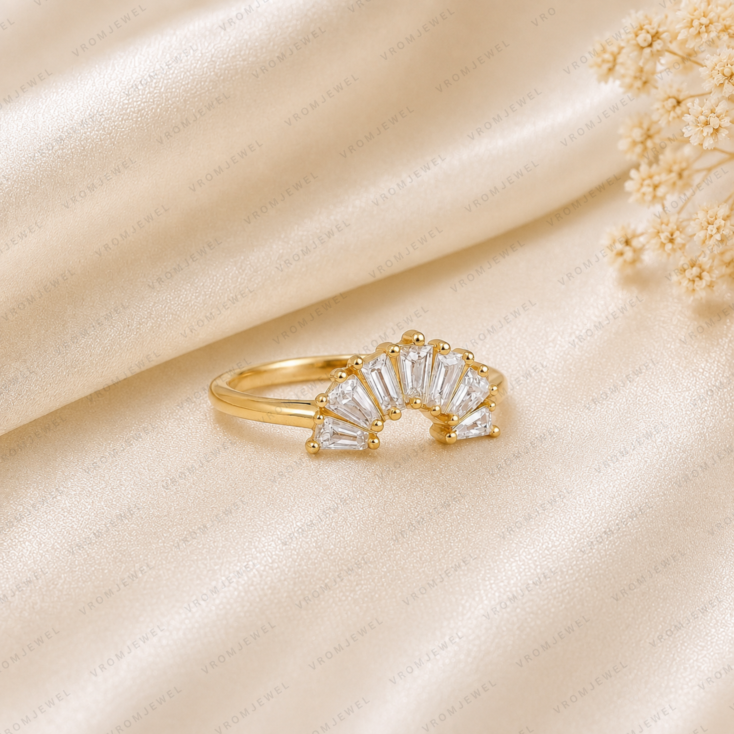 Curved Wedding Band | Lab Grown Diamond | Marquise, Pear & Baguette Stones
