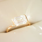 Emerald Cut Half Bezel East West Ring | Lab Grown Diamond | 14K Yellow Gold Modern Design