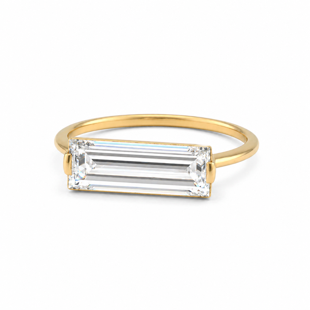 Elongated Baguette Lab Grown Diamond Ring | 2 CT | East West Setting | 14K Gold Minimalist Ring