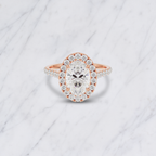 Oval Shape Lab Grown Diamond Halo Engagement Ring with Side Stones in Solid 14K Gold