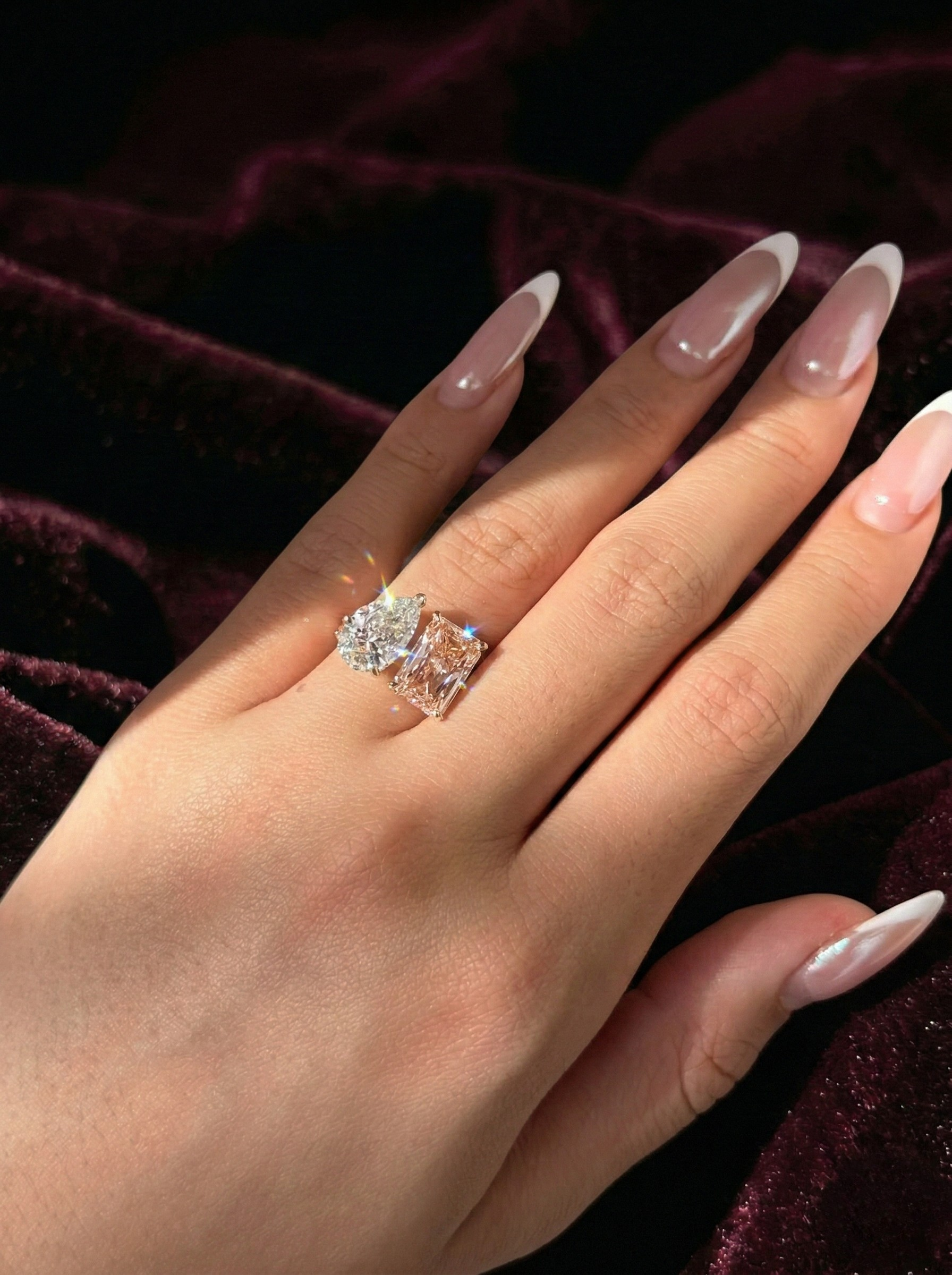 Pear and Radiant Pink Lab Grown Diamond Toi et Moi Ring, Two Stone Engagement Ring, 14K Yellow Gold Statement Diamond Ring, IGI Certified