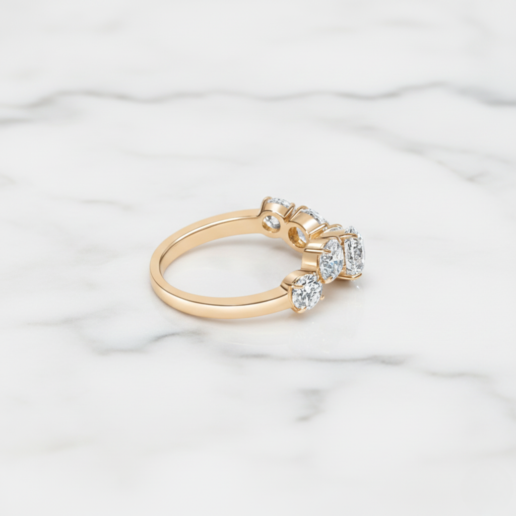 Round Diamond Wave Band | Lab Grown Diamond | 14K Yellow Gold Unique Curved Setting