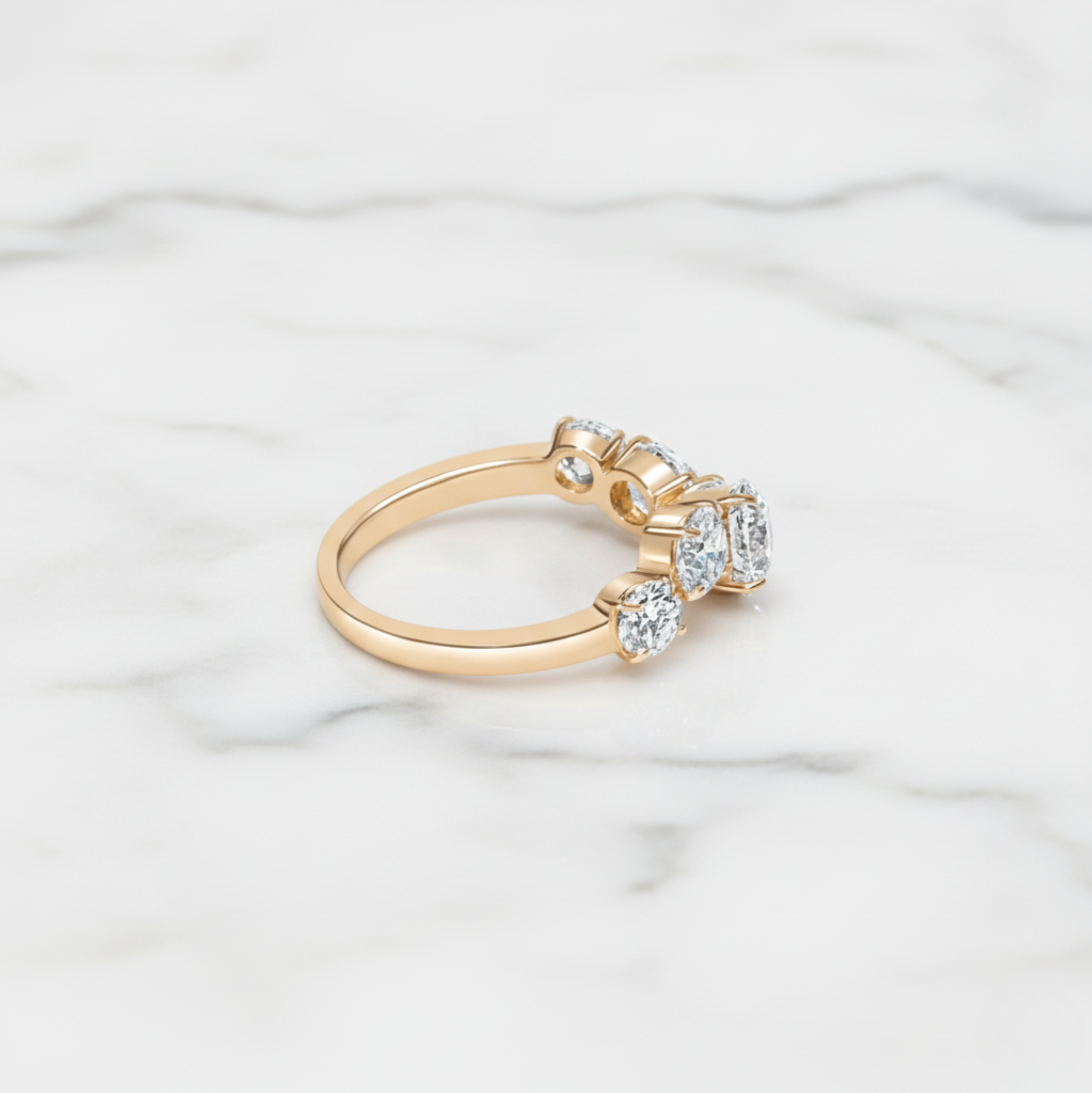 Round Diamond Wave Band | Lab Grown Diamond | 14K Yellow Gold Unique Curved Setting