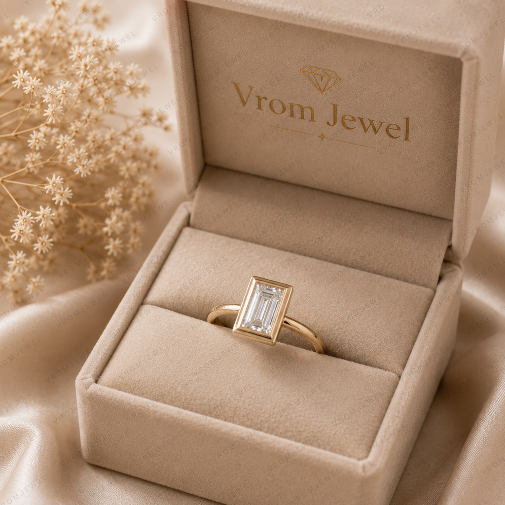 Baguette Cut Lab Diamond Bezel Engagement Ring