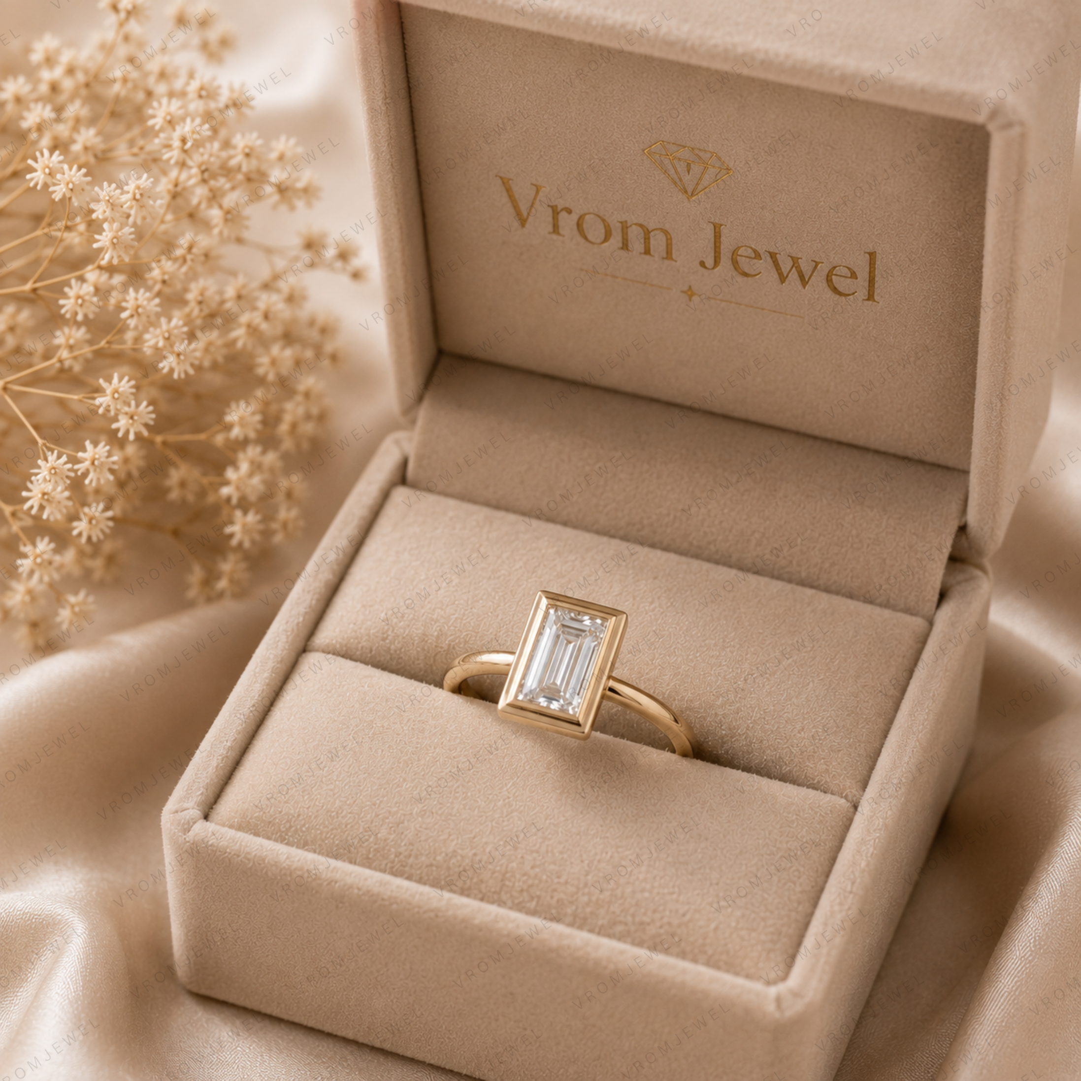 Baguette Cut Lab Diamond Bezel Engagement Ring