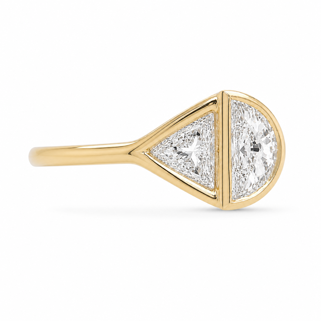 Half Moon Diamond Signet Ring, Modern Lab Grown Diamond Ring, Geometric Gold Signet Ring, Minimal Statement Ring, Unique Diamond Ring