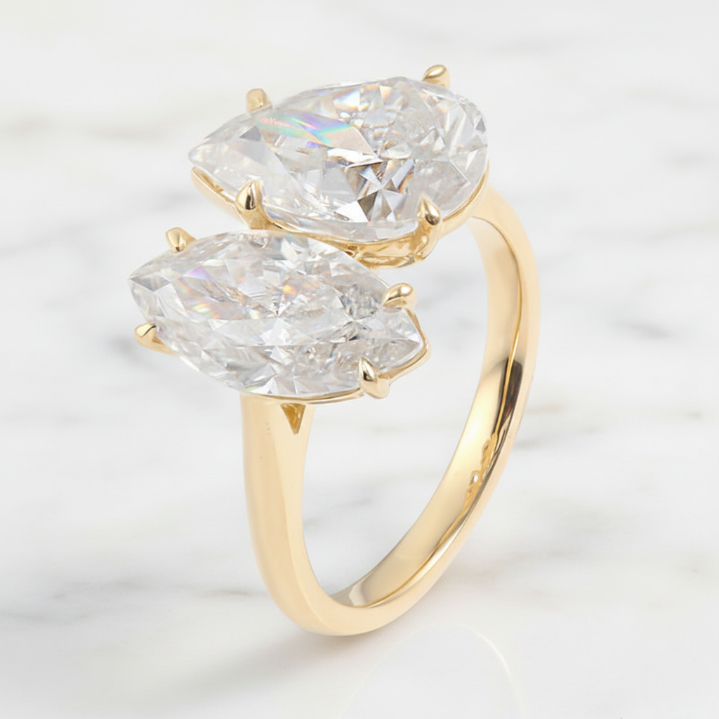 Elegant Pear & Marquise Toi et Moi Ring | Lab Grown Diamond | 14K Yellow Gold