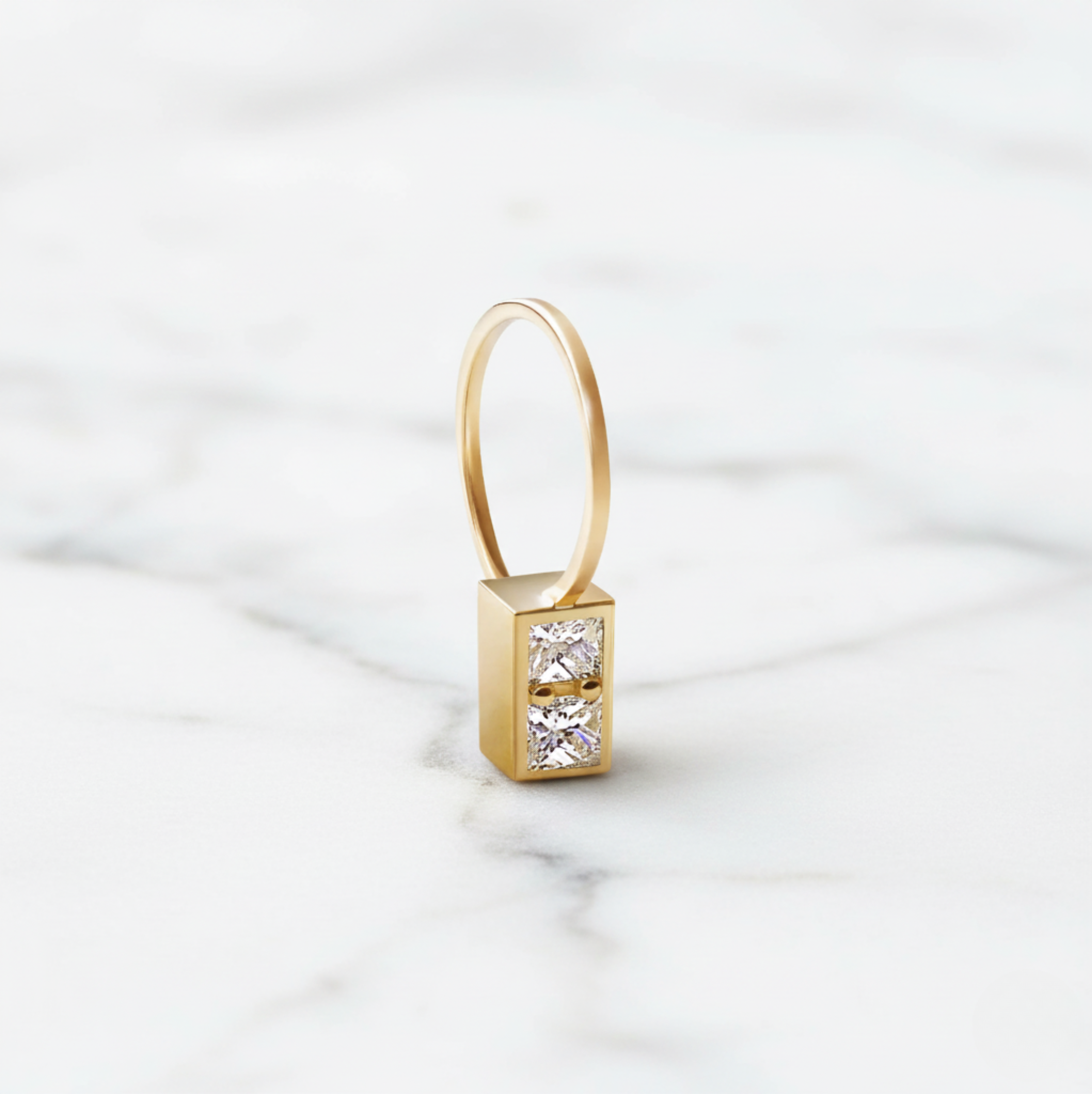 Geometric Rectangle Box Drop Earrings | Lab Grown Diamond | 14K Yellow Gold Modern Style