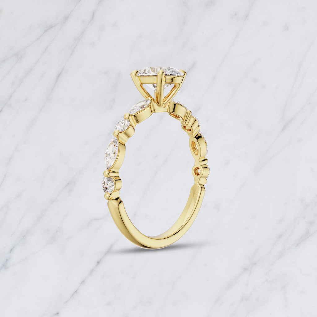 Oval Lab Grown Diamond Engagement Ring with Marquise & Round Halo in Solid 14K Gold