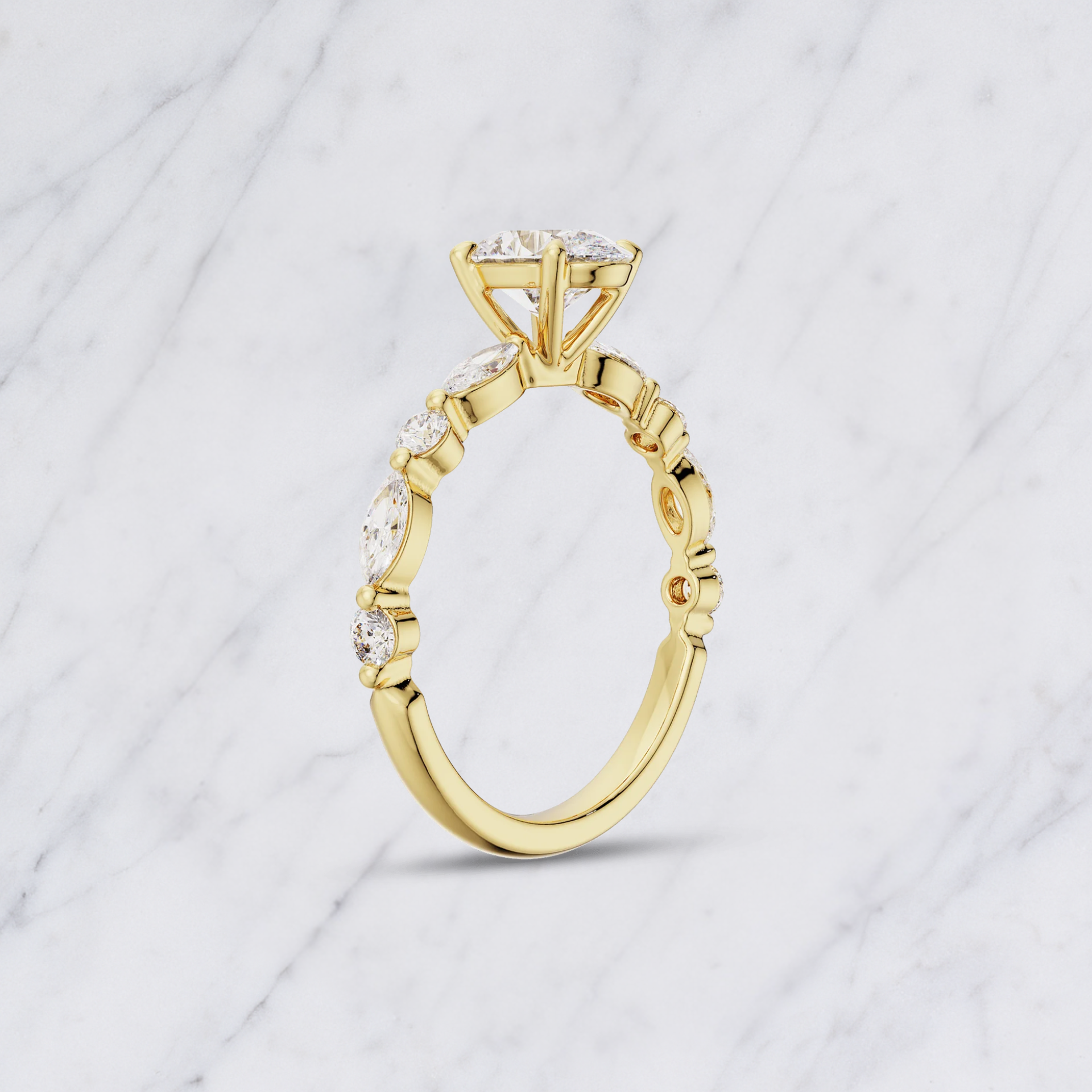 Oval Lab Grown Diamond Engagement Ring with Marquise & Round Halo in Solid 14K Gold