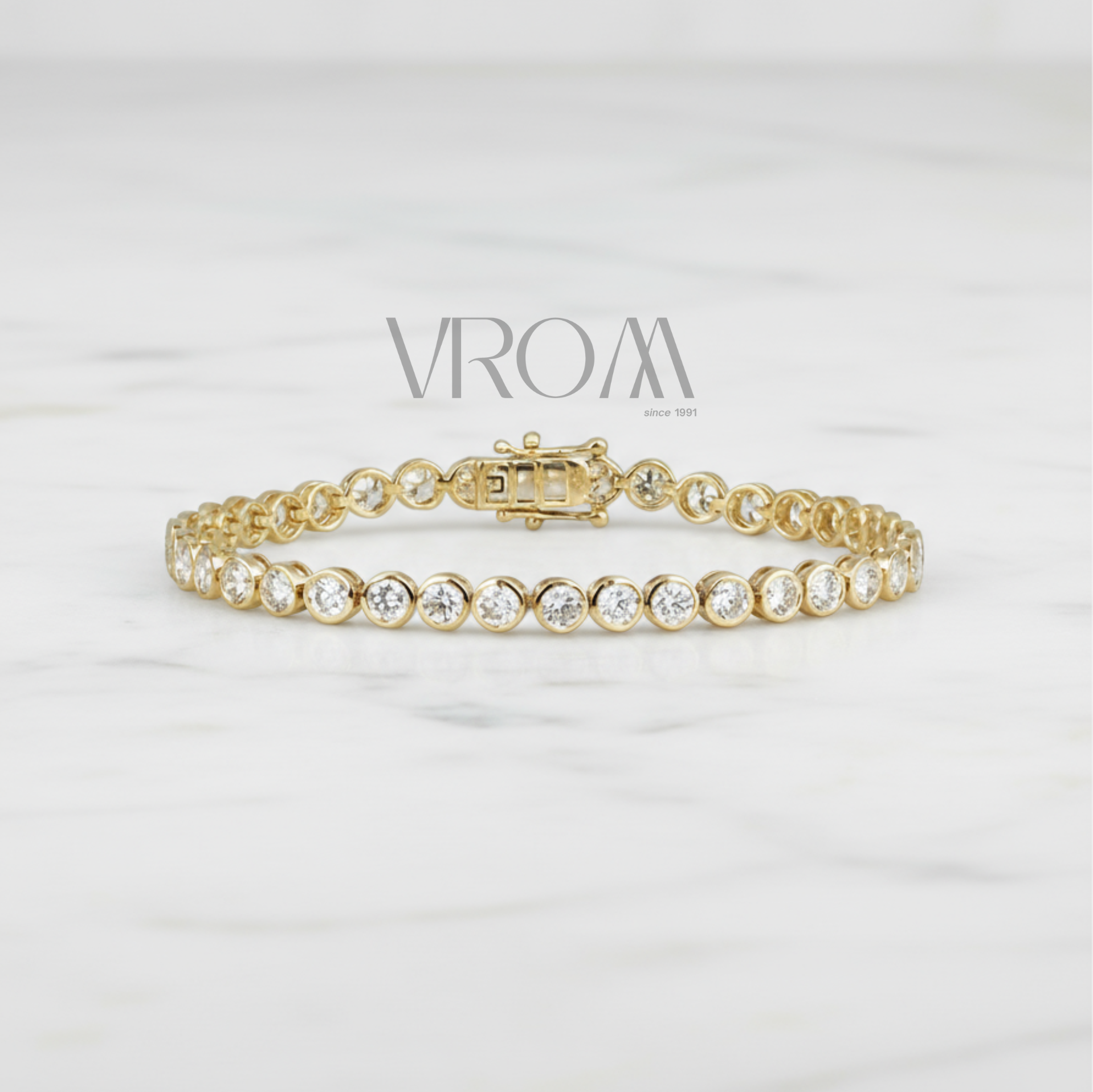 Bezel Set Round Lab Grown Diamond Tennis Bracelet in Solid 14K Gold