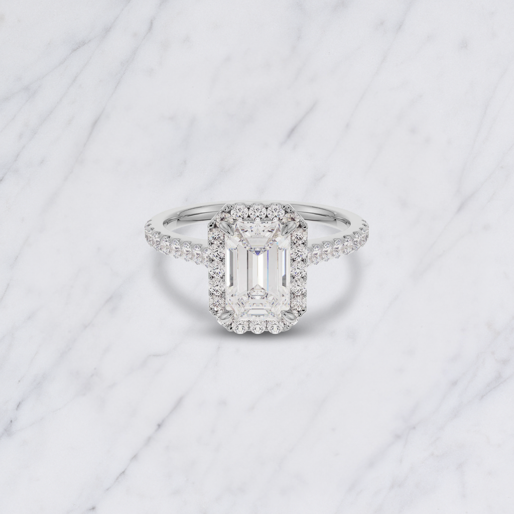 Emerald Cut Lab Grown Diamond Halo Bridal Engagement Ring in 14K/18K Gold