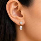Round & Pear Cut Lab Grown Diamond Two Stone Earrings in Solid 14K Gold