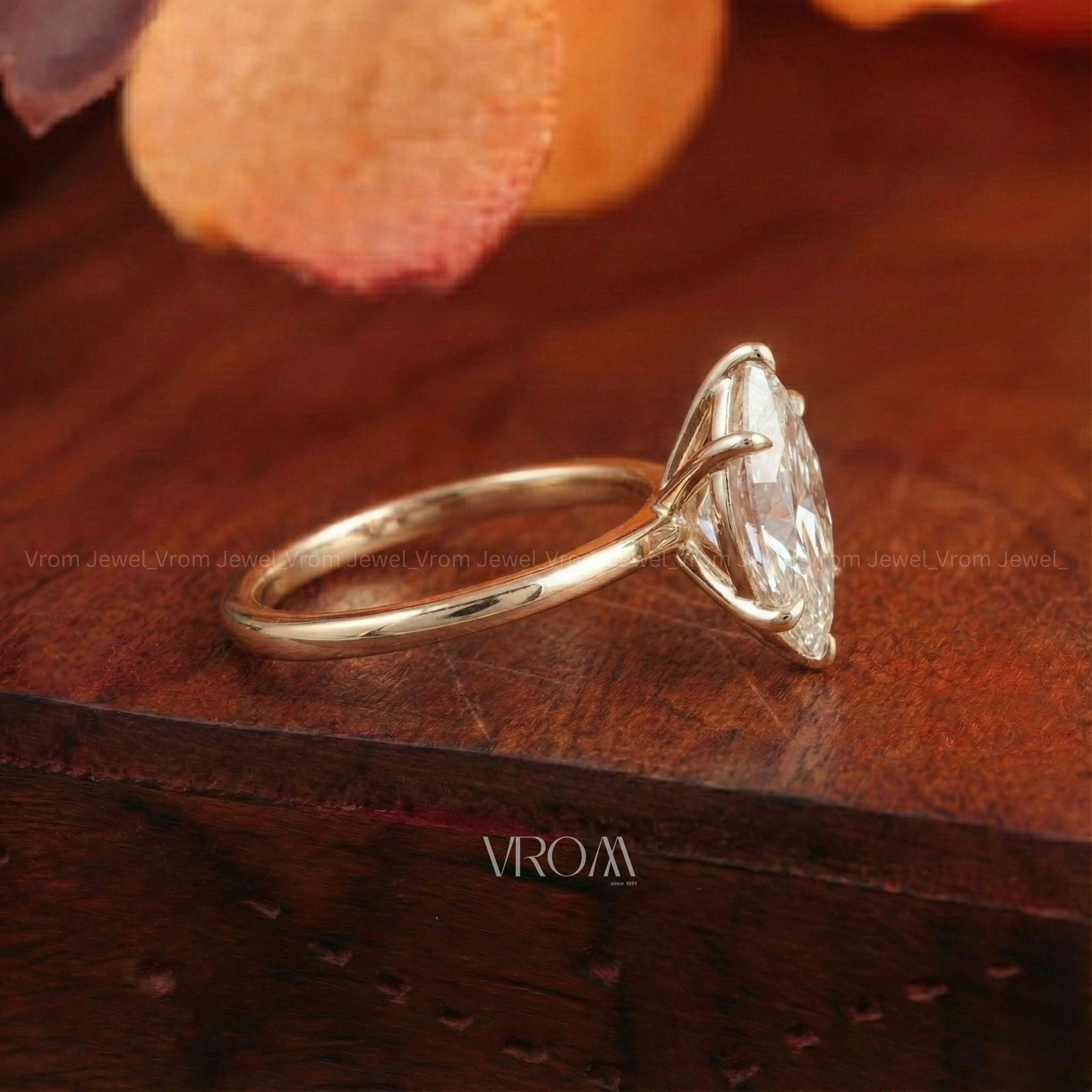 3ct Marquise Solitaire Engagement Ring | Lab Grown Diamond | 14k Yellow Gold