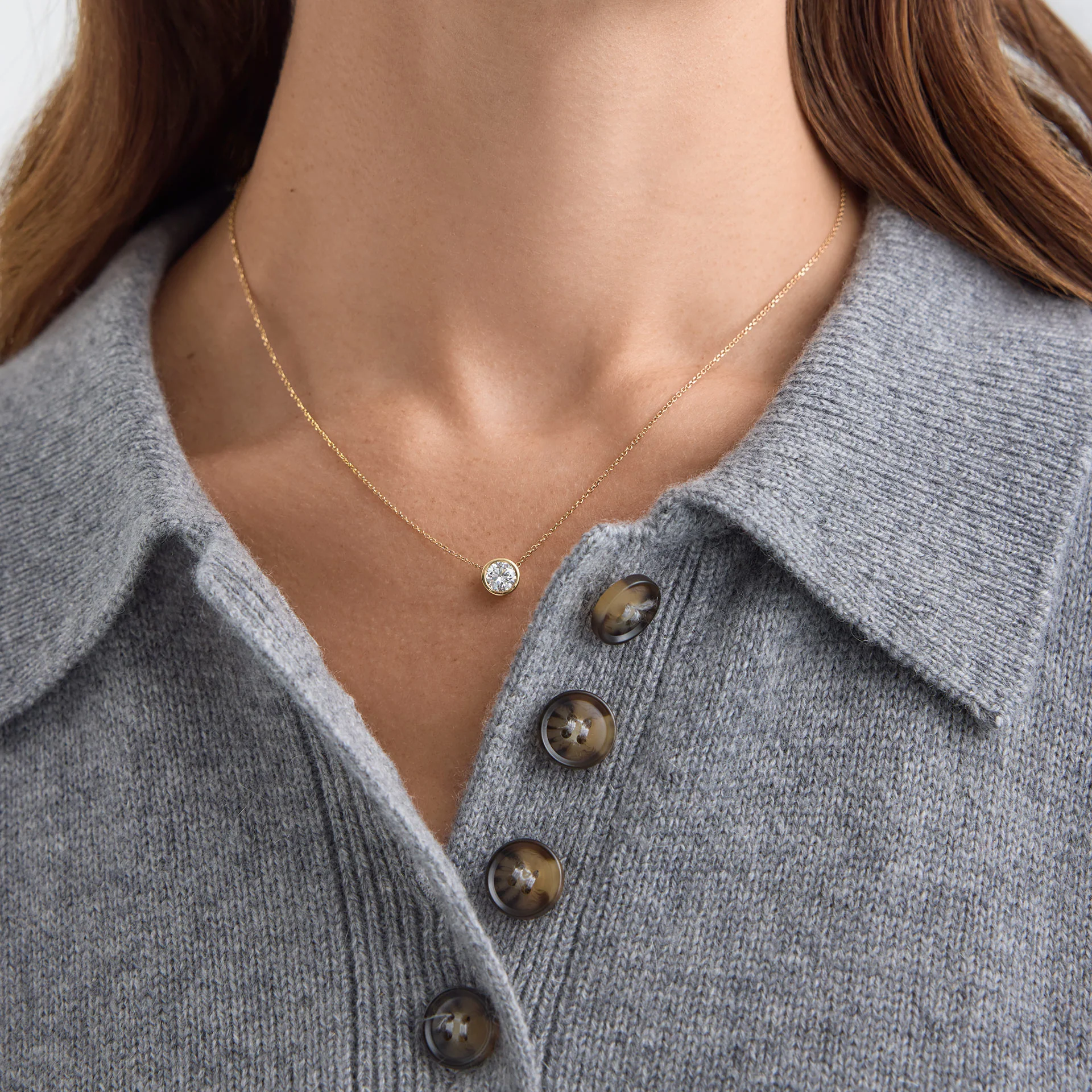 Dainty Bezel Set Diamond Solitaire Necklace: 14k/18k Gold