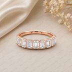 Emerald Cut Lab Grown Diamond Bezel Set Wedding Band in Solid 14K Gold