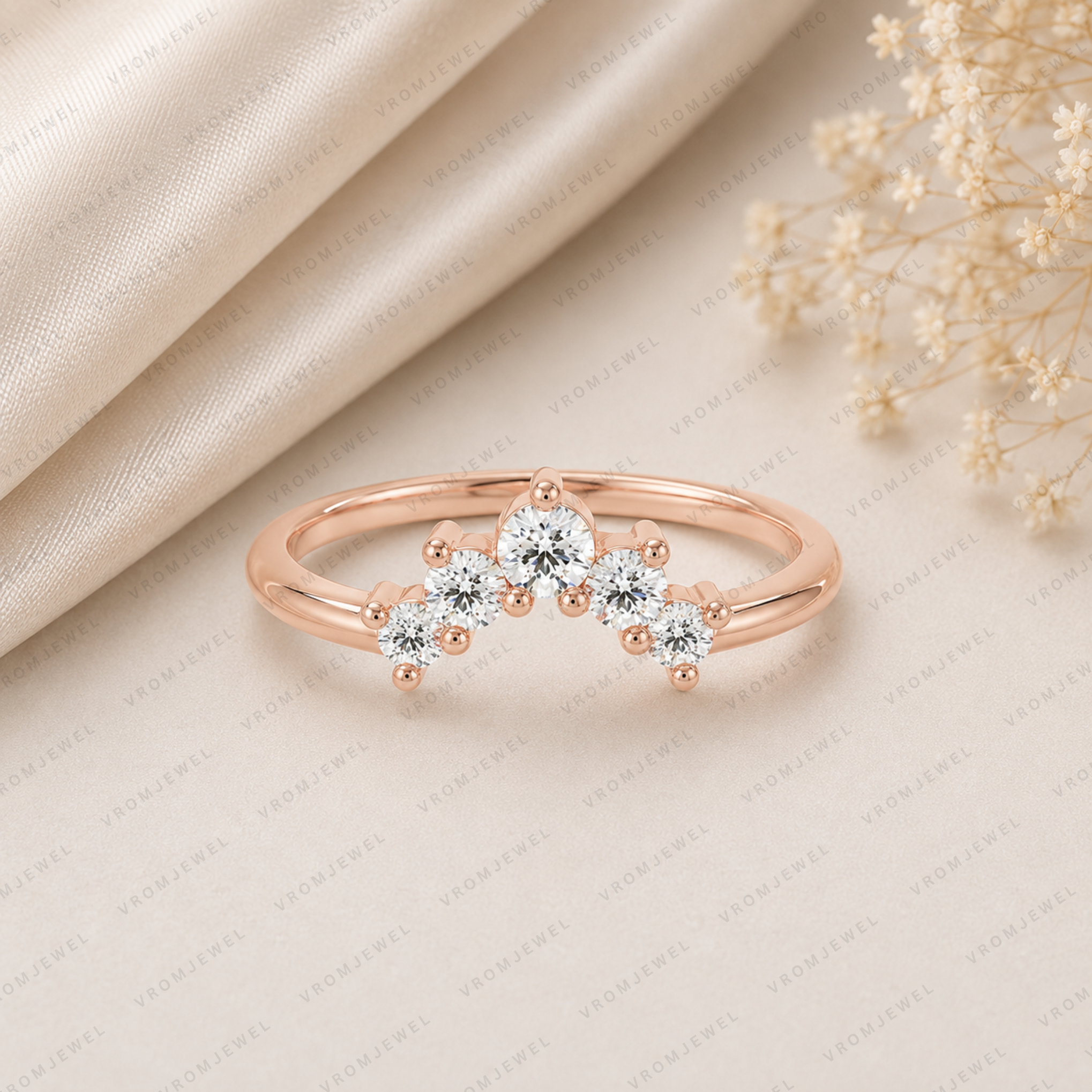 Curved Lab Grown Diamond Band with Round Stones – Bridal Ring