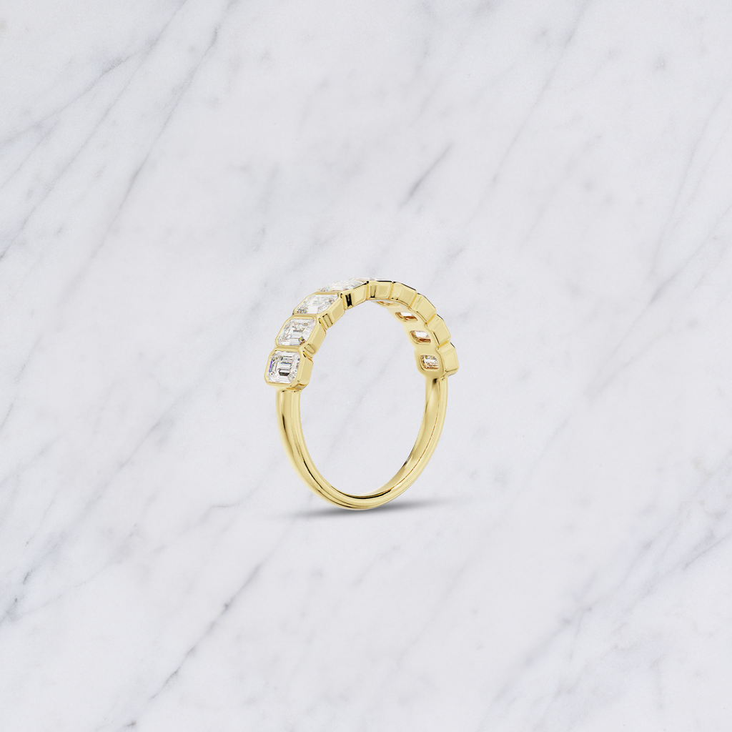 Emerald Cut Lab Grown Diamond Bezel Set Bridal Ring in Solid 14K Gold