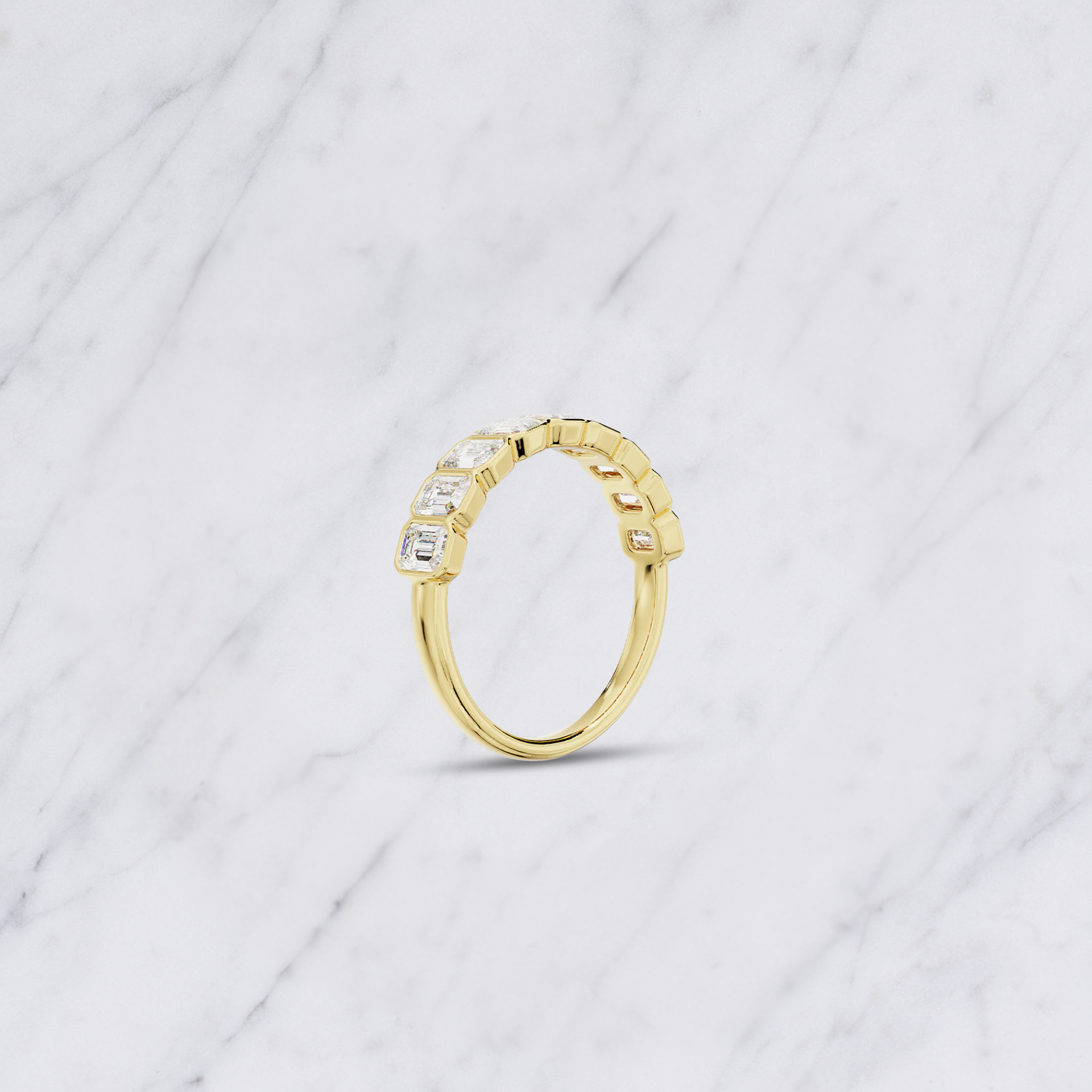 Emerald Cut Lab Grown Diamond Bezel Set Bridal Ring in Solid 14K Gold