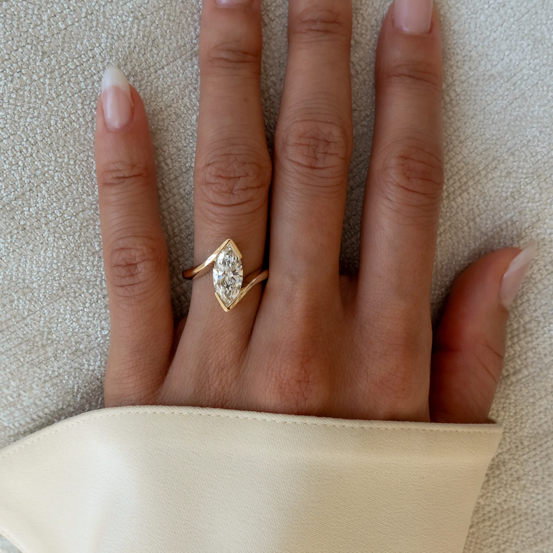 Modern Marquise Cut Bezel Bypass Ring | Lab Grown Diamond | 14K Yellow Gold