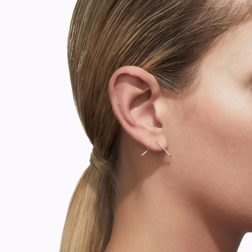 Minimal Cross Bar Earrings | Lab Grown Diamond | 14K Yellow Gold Sleek Modern Design