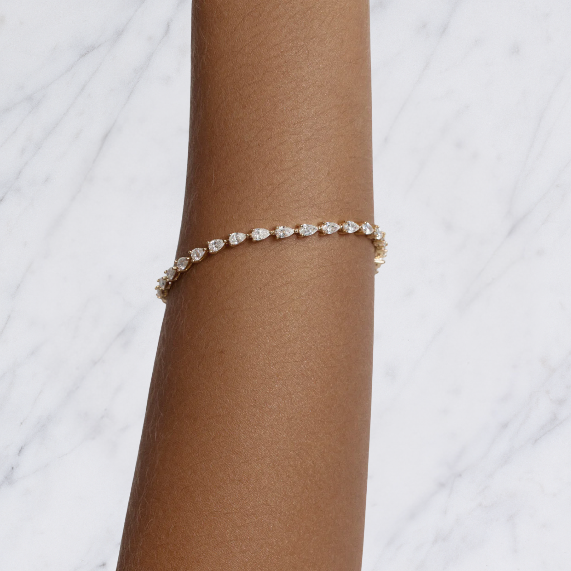 5.60ct Pear Cut Lab Grown Diamond Tennis Bracelet: 14k Gold Bridal Jewelry