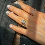 Minimal Oval Half Bezel Ring | Lab Grown Diamond | 14K Yellow Gold